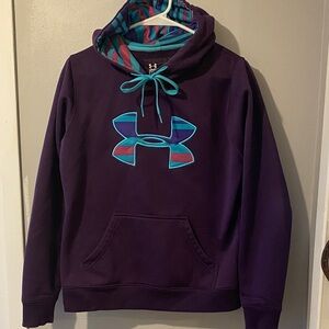 Under Armour Sweater Women Small Ladies Purple Teal Hooded UA Storm Sweatshirt